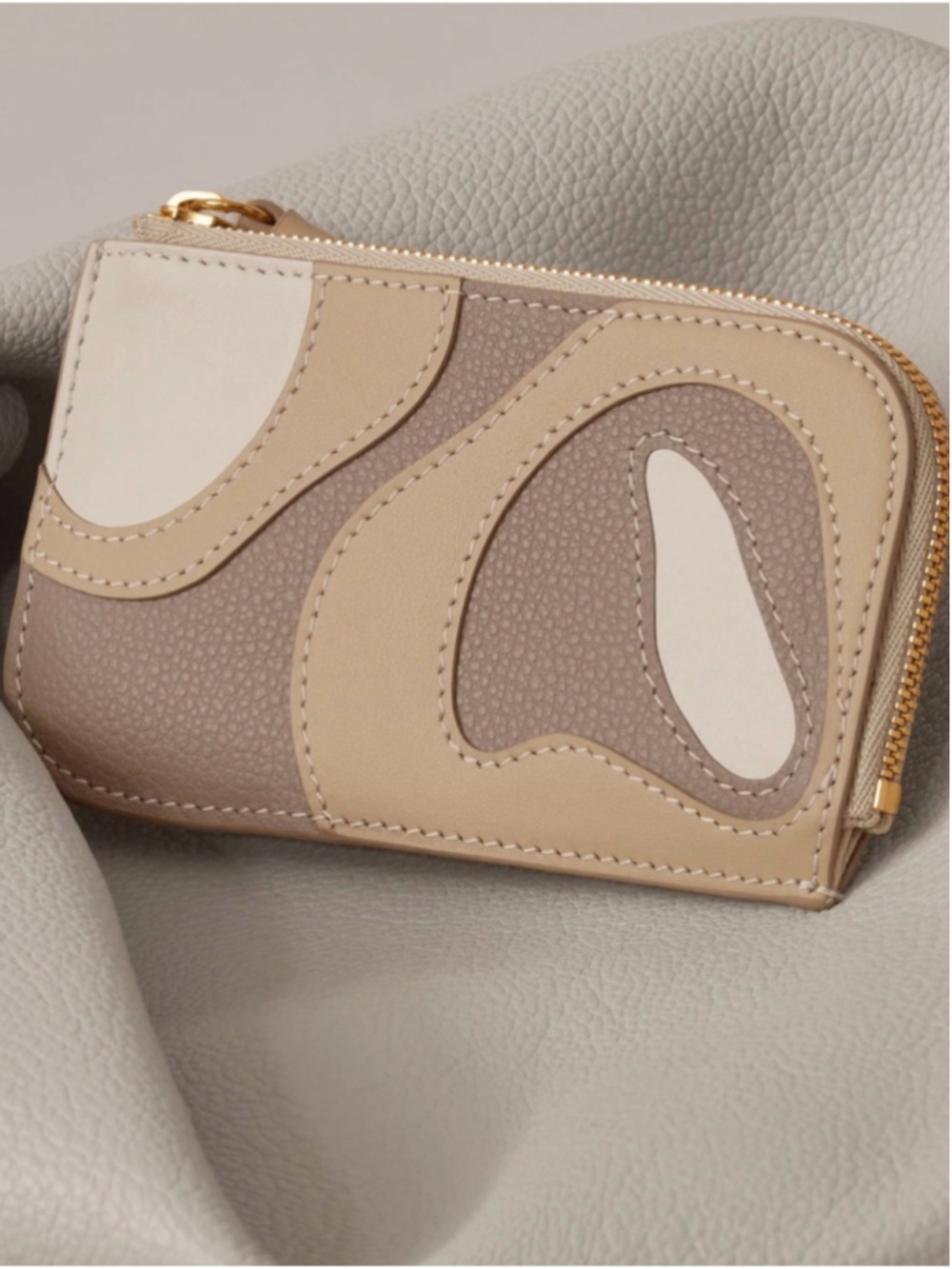 Polène Atla Trio Taupe Leather Zip Card Holder Wallet NIB Made in Spain - Picture 1 of 6